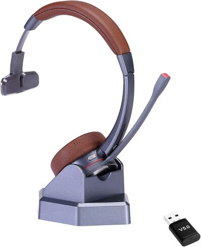 Bluetooth Headset with Microphone Noise Canceling for Call Center, Mono Wireless Headphone with USB Bluetoooth adapter for PC, Telephone Headset for Cell Phone Office Conference Skype Teams in Saudi Arabia