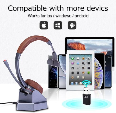 Bluetooth Headset with Microphone Noise Canceling for Call Center, Mono Wireless Headphone with USB Bluetoooth adapter for PC, Telephone Headset for Cell Phone Office Conference Skype Teams in Saudi Arabia