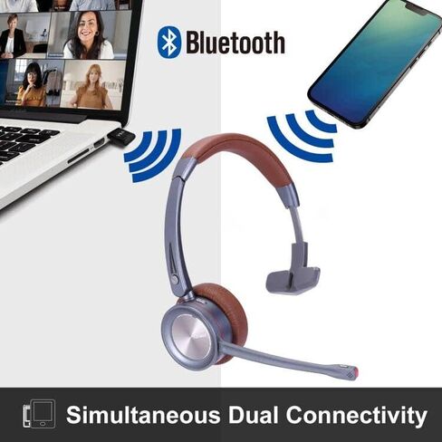 Bluetooth Headset with Microphone Noise Canceling for Call Center, Mono Wireless Headphone with USB Bluetoooth adapter for PC, Telephone Headset for Cell Phone Office Conference Skype Teams in Saudi Arabia