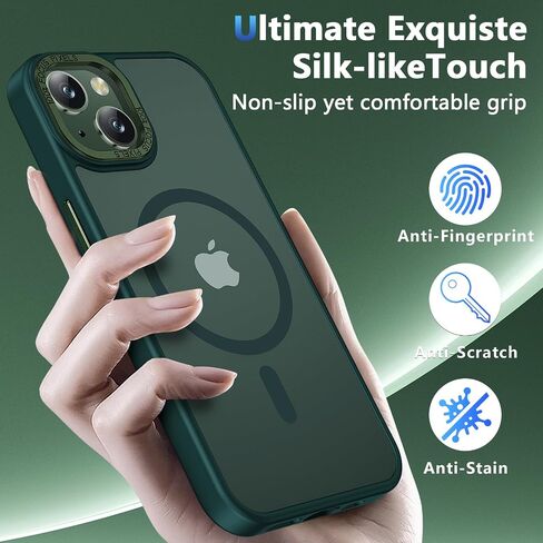 حافظة BaHaHoues لهاتف iPhone 13 وiPhone 14 متوافقة مع حافظة هاتف MagSafe iPhone 13 مع واقي شاشة، حافظة واقية شفافة غير لامعة مقاومة للصدمات لهاتف iPhone 13 وiPhone 14، أسود in Kuwait