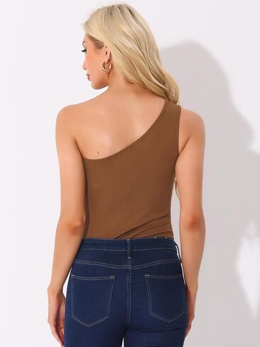 قميص Allegra K Leotard للسيدات بكتف واحد ومتماسك ومضلع ومقاس نحيف بدون أكمام in Saudi Arabia
