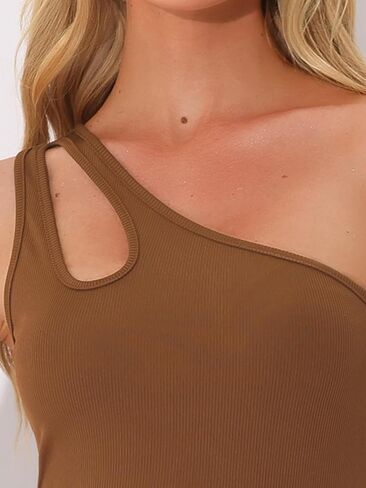 قميص Allegra K Leotard للسيدات بكتف واحد ومتماسك ومضلع ومقاس نحيف بدون أكمام in Saudi Arabia