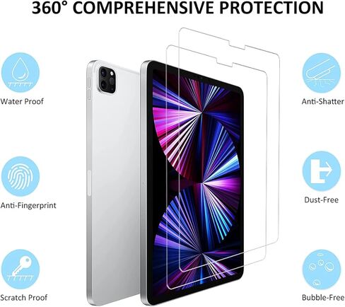 [2 Pack] iPad Pro 11 Screen Protector,Tempered Glass for iPad Pro 11 Inch 2021/2020/2018 (3rd/2nd/1st Gen) All Models,Compatible with Apple Pencil in Kuwait