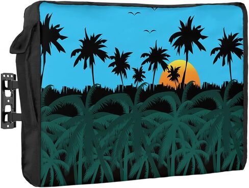 غطاء تلفزيون خارجي - نباتات شجرة جوز الهند وطيور النورس عند غروب الشمس مقاوم للماء ومقاوم للطقس مقاس 60 بوصة - 65 بوصة واقي شاشة تلفزيون LCD متحرك أغطية تلفزيون خارجية in Kuwait