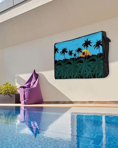 غطاء تلفزيون خارجي - نباتات شجرة جوز الهند وطيور النورس عند غروب الشمس مقاوم للماء ومقاوم للطقس مقاس 60 بوصة - 65 بوصة واقي شاشة تلفزيون LCD متحرك أغطية تلفزيون خارجية in Kuwait