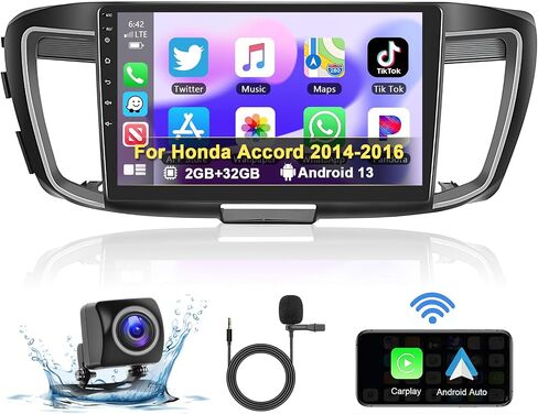 ستيريو سيارة Podofo لسيارة Honda Accord 9th Gen 2.0L (دليل A/C) 2014 2015 2016 مع CarPlay Android Auto، 2+32G 10.1 بوصة راديو سيارة تعمل باللمس مع بلوتوث، GPS، WiFi، SWC+AHD كاميرا احتياطية + ميكروفون in Saudi Arabia