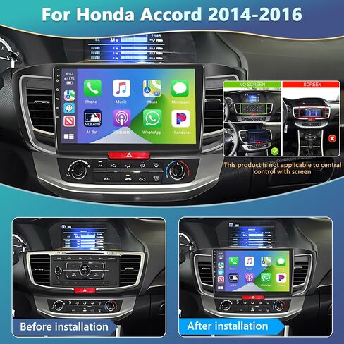 ستيريو سيارة Podofo لسيارة Honda Accord 9th Gen 2.0L (دليل A/C) 2014 2015 2016 مع CarPlay Android Auto، 2+32G 10.1 بوصة راديو سيارة تعمل باللمس مع بلوتوث، GPS، WiFi، SWC+AHD كاميرا احتياطية + ميكروفون in Saudi Arabia