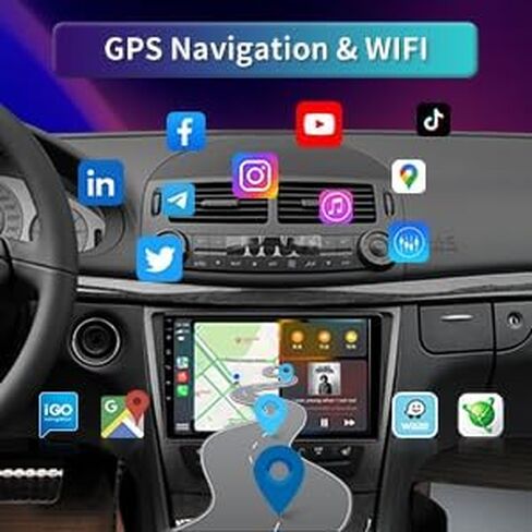 راديو سيارة 4 جيجابايت + 32 جيجابايت 5GWIFI لسيارة Mercedes Benz E Class W211 E200 CLS W219 2002-2009، شاشة لمس 9 بوصات Android 13 مع Carplay لاسلكي Android Auto Bluetooth WiFi FM RDS GPS Mirror Link in Kuwait