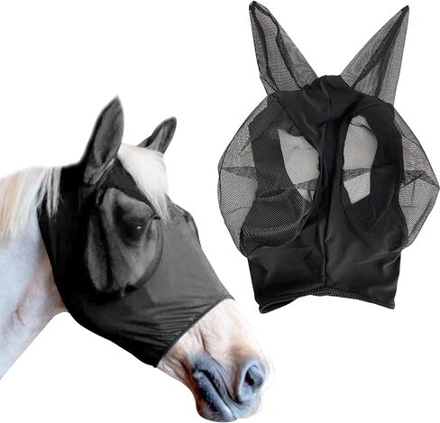 RS Premium Horse Fly Mask with Ears | Smoothly Protect Face and Ears from UV & from Insects | Made with Durable elasticable Lattice | Sweat Absorber | Comfortable & Relaxable | Size: Medium & Large in Saudi Arabia
