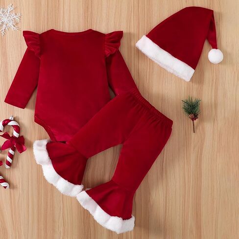 زي عيد الميلاد الأول للفتيات حديثي الولادة بأكمام طويلة وقبعة عيد الميلاد وقبعة الجرس in Kuwait