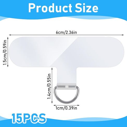 15Pcs Universal Phone Tether Tab without Adhesive, Phone Lanyard Pads with Metal Ring, Transparent Plastic Cell Phone Tether Tab, Cell Phone Lanyard Accessory Patch in Saudi Arabia