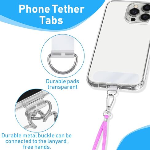 15Pcs Universal Phone Tether Tab without Adhesive, Phone Lanyard Pads with Metal Ring, Transparent Plastic Cell Phone Tether Tab, Cell Phone Lanyard Accessory Patch in Saudi Arabia