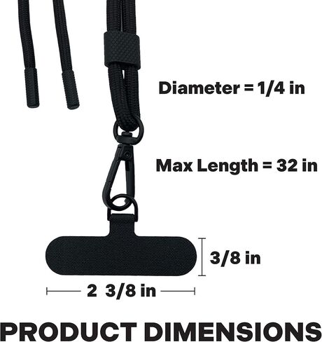 حلقات الهاتف: حبل هاتف حول الرقبة - حبل هاتف محمول حول الجسم - مقود هاتف قابل للتعديل للمشي - مع وسادة صغيرة ومشبك دوار عالي التحمل باللون الأسود in Kuwait