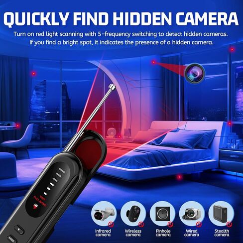 Hidden Camera Detector Spy Camera Finder,Bed Bug Hidden Camera Detectors For Hotels,RF Detectors For Travel,Listening GPS Tracking/Tracker Device Detector For Car,5 Levels Sensitivity 3 Modes(Black) in Saudi Arabia