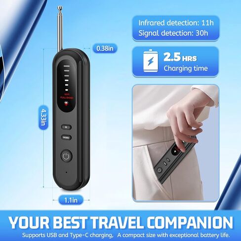 Hidden Camera Detector Spy Camera Finder,Bed Bug Hidden Camera Detectors For Hotels,RF Detectors For Travel,Listening GPS Tracking/Tracker Device Detector For Car,5 Levels Sensitivity 3 Modes(Black) in Saudi Arabia