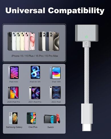 محول مغناطيسي 3 أنثى إلى USB C ذكر - متوافق مع iPhone 15 وSamsung وiPad وأجهزة USB C الأخرى، محول USB C إلى مغناطيسي 3 (ذكر إلى أنثى) in Kuwait