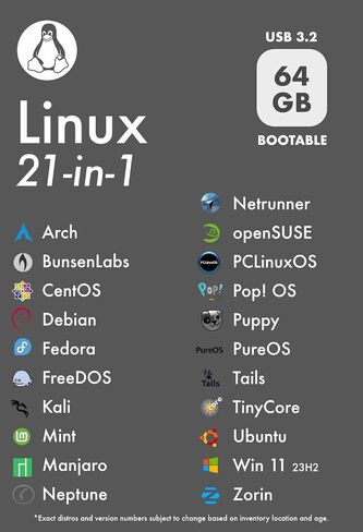 سعة 64 جيجابايت - 21 في 1، محرك أقراص USB قابل للتشغيل 3.2 لنظام التشغيل Linux وWindows 11، Mint | كالي | أوبونتو | أوبن سوزي | ذيول | دبيان، دعم UEFI وLegacy، أسود in Saudi Arabia