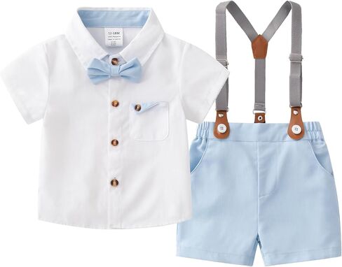 Baby Boys Gentleman Shorts Sets, Infant Outfits Suits, Shirt+Shorts+Bow Tie+Suspenders in Saudi Arabia