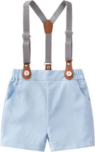 Baby Boys Gentleman Shorts Sets, Infant Outfits Suits, Shirt+Shorts+Bow Tie+Suspenders in Saudi Arabia