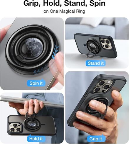 TORRAS 360 درجة فيدجيت سبينر حامل حلقي للهاتف المغناطيسي، مناسب لملحقات PopSocket MagSafe القابلة للإزالة لهاتف iPhone 16،15،14، 13، 12 Pro/Max، Samsung Galaxy، Google، Ostand SpinRing، أسود in Saudi Arabia