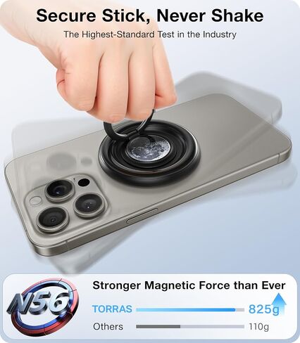 TORRAS 360 درجة فيدجيت سبينر حامل حلقي للهاتف المغناطيسي، مناسب لملحقات PopSocket MagSafe القابلة للإزالة لهاتف iPhone 16،15،14، 13، 12 Pro/Max، Samsung Galaxy، Google، Ostand SpinRing، أسود in Saudi Arabia