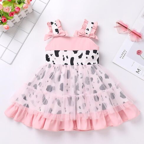 ODASDO الصغار الاطفال الفتيات الحب القلب الفراولة الأرنب مطبوعة كشكش Bowknot تول الأميرة فساتين الحفلات بلا أكمام in Saudi Arabia