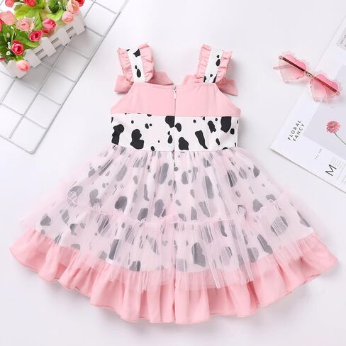 ODASDO الصغار الاطفال الفتيات الحب القلب الفراولة الأرنب مطبوعة كشكش Bowknot تول الأميرة فساتين الحفلات بلا أكمام in Saudi Arabia