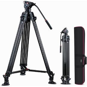 VILTROX 74" Heavy duty Tripod, Video Tripod with Adjustable Damping 360° Fluid Head, Professional Camera Tripod with Universality QR Plate,Flexible 360° Pan&+90°/-75° Tilt, Max Load 22lb/10kg