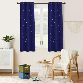 NICETOWN Kids Blackout Curtains for Bedroom, Grommet Top Room Darkening Short Curtains Decoration Thermal Insulation Window Drapes for Nursery, Children Room, 1 Panel, 34 x 63 Inch Long, Navy Blue