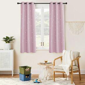 NICETOWN Baby Pink Curtains for Girls Bedroom Kids Room Curtain, Star Cutout Window Nursery Curtain 63 inches Length Room Darkening Grommet Top for Loft Playroom, 1 Panel, 34" Wide x 63" Long
