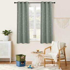 NICETOWN Nursery Curtains for Baby Bedroom, Star Hollowed Out Kids Curtains for Girls Boys Room, Short Curtain for Daughter Princess Curtain for Small Window, W34 x L63, 1 Panel, Sage Green