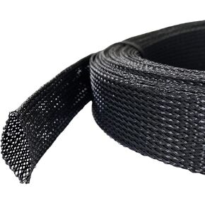 MGI SpeedWare Expandable Non-Split PET Braided Cable Sleeve, High-Temperature Black Loom for Automotive Harness and Chew-Resistant Home Office Wire Management, 25ft Length (1/2")