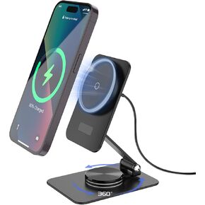 متوافق مع شاحن MagSafe، حامل شاحن MagSafe للشحن بقوة 15 وات، قاعدة دوران 360 درجة، شاحن لاسلكي قابل للطي وقابل للتعديل لهاتف iPhone 15 Pro Max/14/13/12، محمول، للسفر [المحول غير متضمن]