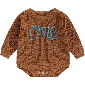 Unisex Baby Girl Boy Knit Sweater Romper One Oversized Onesie Cute First Birthday Outfit Fall Winter Clothes
