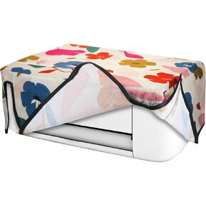 kwmobile Linen Printer Cover Compatible with HP DeskJet 3750/3755 Case - Colorful Flowers Dark Pink/Dark Blue/Cream