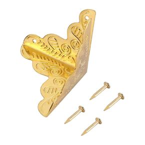 12pcs Vintage Metal Three Sides Corner Decorative Protectors Iron Cover Guard with Screws for Jewelry Gift Box Picture Frame(Golden)