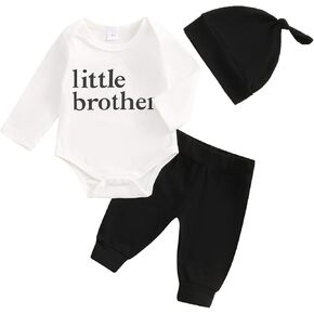 Ayalinggo Little Brother Newborn Baby Boy Outfit Lil Bro Long Sleeve Romper Tshirt Pants Hat Infant Coming Home Clothes