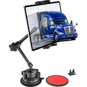 Tablet Mount for Truck Dashboard, [Ultra Powerful Suction Cup] Heavy Duty Car Tablet Holder, Adjustable Metal Arm Semi Truck Windshield Dash Stand for iPad Pro 12.9 Air Mini, Tab, 4-13" Tablets