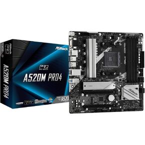 ASRock A520M Pro4 AMD Ryzen 3000/4000 Series (Soket AM4) Compatible with A520 Chipset, Micro ATX Motherboard [Domestic Authorized Dealer Product]