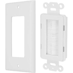 Single Gang Brush Style Opening Passthrough Low Voltage Insert Cable Wallplate,Whtie (1 Pack)