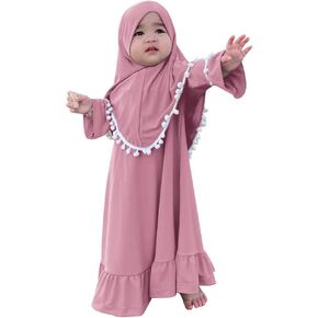 IKADEX Muslim Baby Girls Abaya Dress Hijab Khimar Islamic Kaftan Turkey Pakistani Clothes