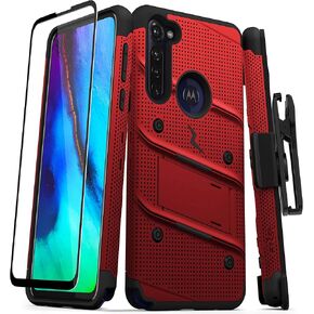 حافظة ZIZO Bolt Series لهاتف Moto G Stylus (2020) مع واقي شاشة ومسند وحافظة - أحمر وأسود