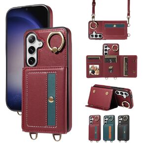 Phone Case for Samsung Galaxy S23 FE 5G Wallet Cover with Crossbody Shoulder Strap and Leather Card Holder Credit Pocket 360°Rotatable Stand Cell Accessories S 23 EF S23FE 23S Girls Black