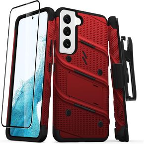 حزمة ZIZO Bolt لهاتف Galaxy S22 مع واقي شاشة وحبل وحافظة - أحمر