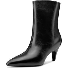 HDEUOLM Womens Mid Kitten Heel Pointed Toe Ankle Boots Short Bootie Slip-on Casual Dress Boots