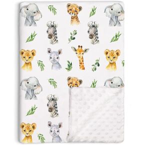 بطانيات الأطفال من Safari Jungle Animals للجنسين الأولاد والبنات، بطانيات مينكي ناعمة لغرف الأطفال مع دعامة منقط بطبقة مزدوجة، عربة أطفال حديثي الولادة تستقبل الأطفال الصغار سرير أطفال رضع، مقاس 76.2 سم × 101.6 سم in Kuwait