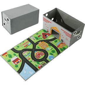 HOMBYS Toy Car Storage Box with Play Mat,Toy Car Storage Organizer with Car Mat for Kids Toy Cars,Collapsible Toy Storage Car Storage Bin(Not Included Cars),Grey Car Rugs for Kids Toy Cars,Large