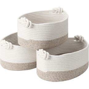 GRANNY SAYS Storage Baskets, Cotton Rope Blanket Basket, Baby Laundry Basket with Handle, Gift Basket Empty, Dog Toy Basket Storage and Organization, Gray, 3-Pack