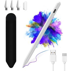 Stylus Pen for Android Tablets Phones Stylus Pencil for Samsung iPhone, Active Universal Stylus Pens for iOS/Android Most Tablets, High Precision Digital Stylus Pencils for Touch Screen Writing White