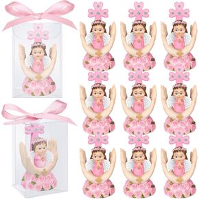 24 Pcs Religious Keepsake Bulk Resin Baby Figurine with Bow Tie Box Statue Recuerdos De Bautizo Party Favors Small Baptism Favors Angel Praying Favors for Boy Girl Guest Parties
